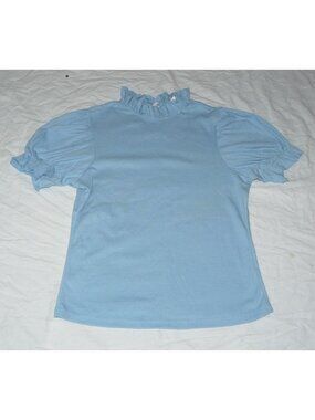 Baby Blue Ruffled Short sleeve Top Shirt with ruffled Mock Turtleneck, XL, NWOT